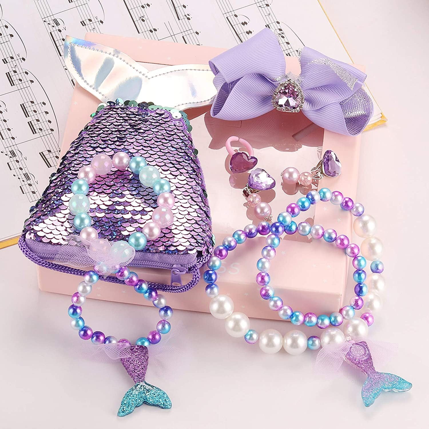 Mermaid Jewelry Set for Girls Kids Birthday Gift Party Supplies Princess Dress Up Costume Accessories