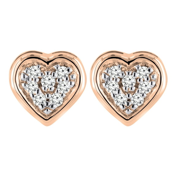 Dazzlingrock Collection Round White Diamond Heart Frame Cluster Pushback Stud Earrings for Women (0.10 ctw, Color I-J, Clarity I2-I3) in 10K Rose Gold