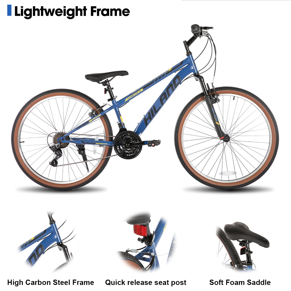 HILAND 26 Inch Mountain Bike for Mens and Womens, 21 Speeds Mountain Bicycle, High-Tensile Steel Frame, V Brake, Hardtail MTB for Adults
