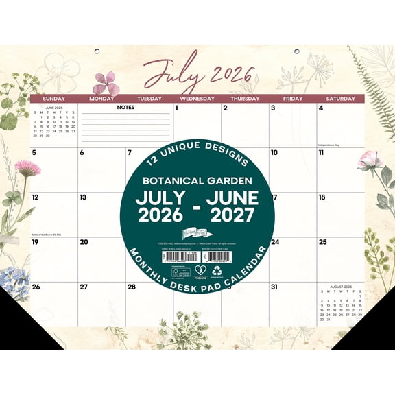 2026-2027 Willow Creek 22" x 17" Academic Monthly Desk Pad Calendar, Botanical Garden (66003)