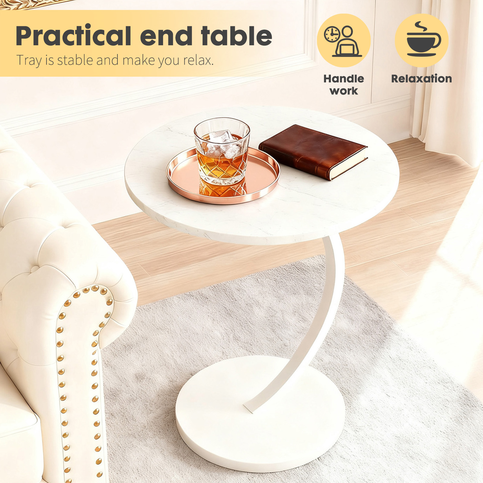 PinkSheep Adjustable Small Side Table End Table Accent Table Tray Table for Living Room Small Spaces