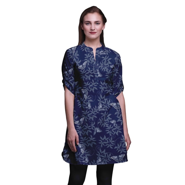 Bimba Kurtis Courtes pour Femmes Imprimées à Col Mandarin Robe à Manches Retroussables
