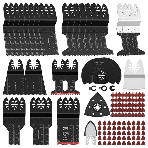 HKJUNFEI 131Pcs Oscillating Tool Blade Kit Precise Cutting​​ Multi Tool Blade Bi Oscillating Blade for Wood Plaster Board Cutting