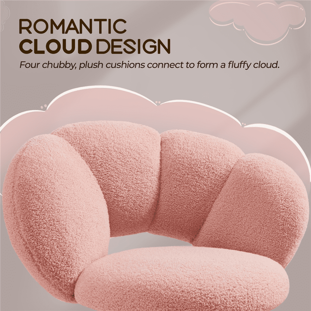 Yaheetech Upholstered Desk Chair with Cloud-shaped Backrest, Pink