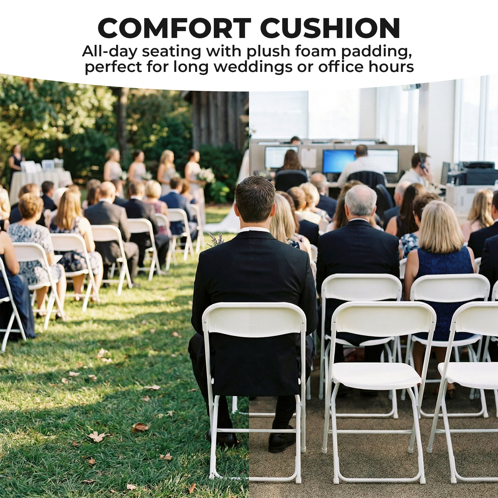 Alvantor Folding Chairs, 4/6/10-Pack White Indoor Outdoor Stackable Portable for Events, Offices, Weddings