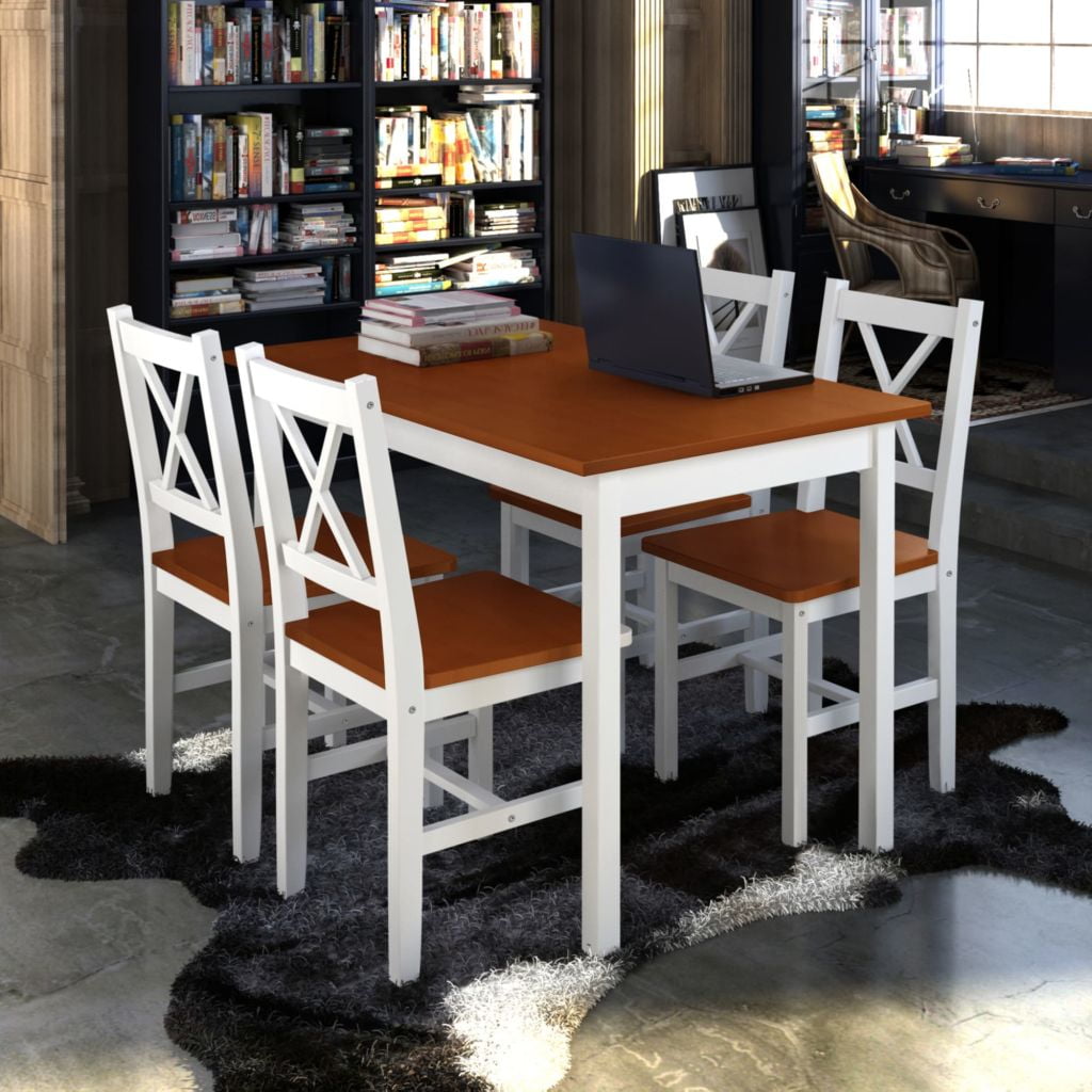 Kepooman Kitchen Wood Rectangle Dining Table Set with 4 High Back Chairs, Set of 5, Brown Kepooman Kitchen Wood Rectangle Dining Table Set with 4 High Back Chairs, Set of 5, Brown