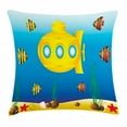 thumbnail image 1 of Yellow Submarine Decor Throw Pillow Cushion Cover, Nautical Theme a Submarine Surrounded by Fish and Sea Grass Print, Decorative Square Accent Pillow Case, 18 X 18 Inches, Blue Yellow, by Ambesonne, 1 of 2