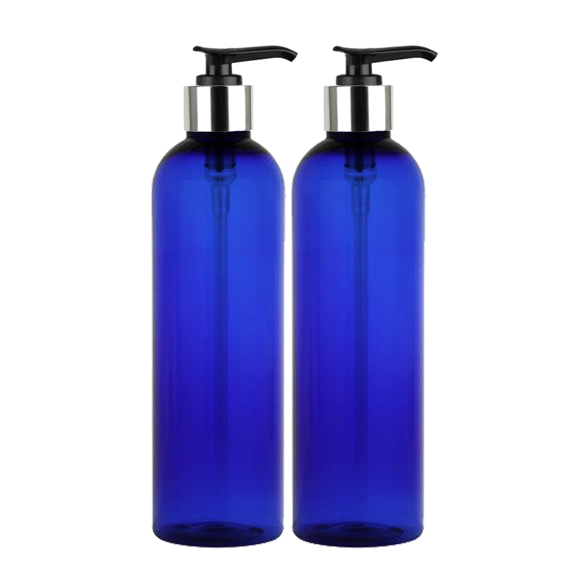 MoYo Natural Labs 8 oz Pump Dispenser, Empty Soap and Lotion Bottle with Locking Cap, BPA Free PET Plastic Containers for Essential Oils/Liquids (2 pack, Cobalt Blue)
