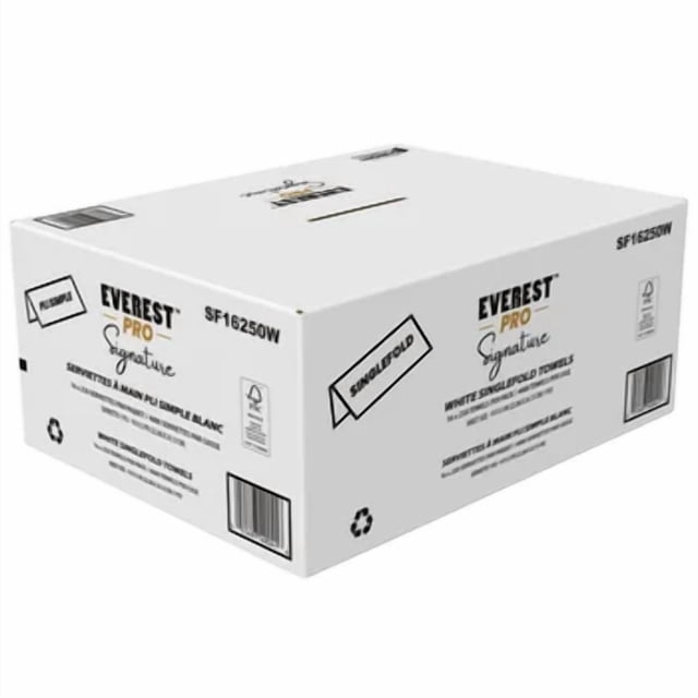 Everest Pro Signature White Singlefold Hand Towel, 16 × 250 sheets