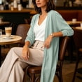 thumbnail image 5 of Solid Color Open Front Maxi Long Cardigan Sweater for Women Lightweight Long Sleeve Cardigan Oversized Long Coat Trendy, 5 of 7