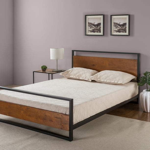Zinus Suzanne Metal and Wood Platform Bed with Headboard and Footboard