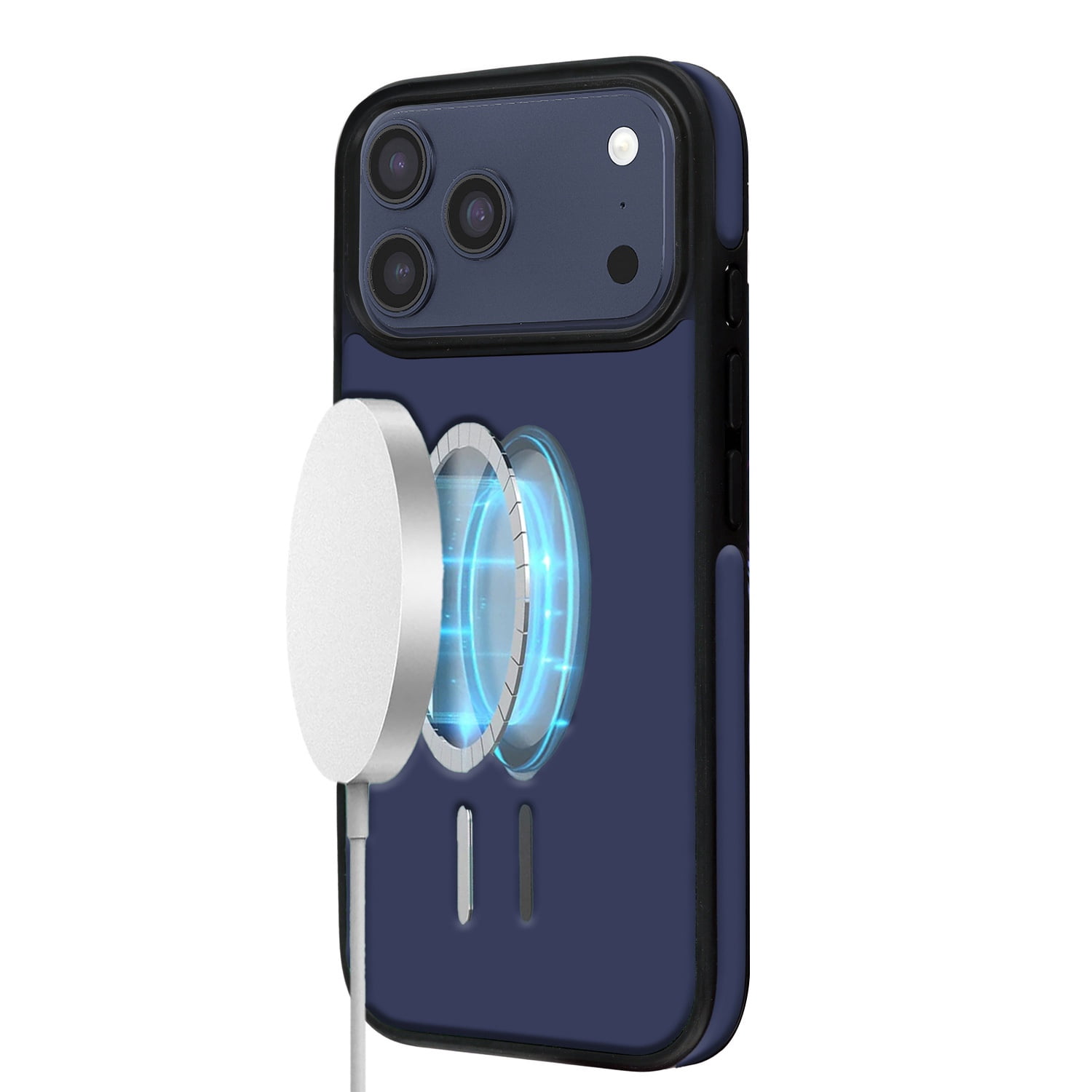 Leather Texture Protective Case Compatible with Wireless Charging for iPhone 17 Pro Max - Dark Blue