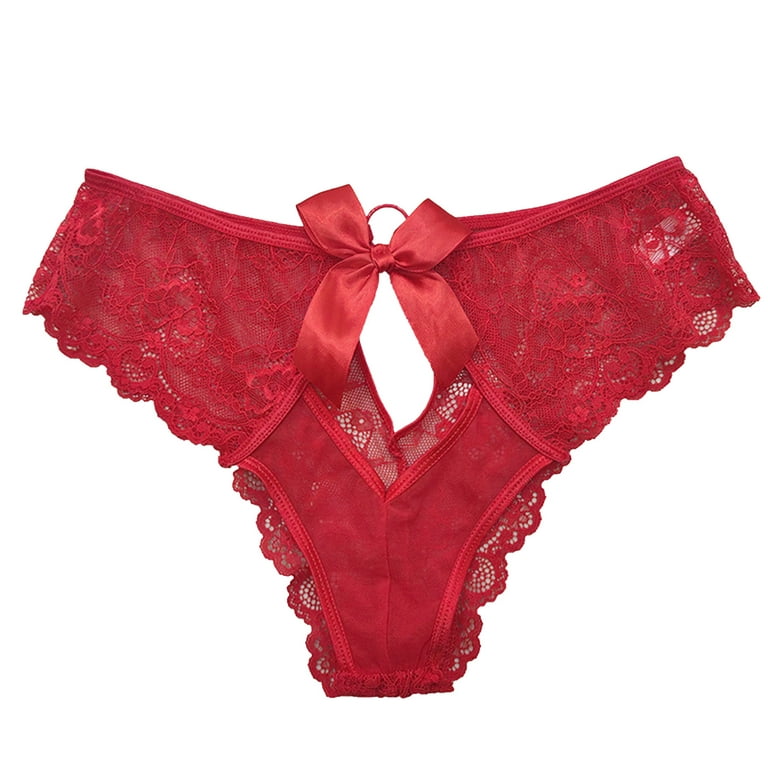 CBGELRT Underwear Women Floral Lace Thong Women Bowknot Low Waist Panties  Hollow Out Transparent Underwear Briefs Panty Seamless Lingerie Red One Size