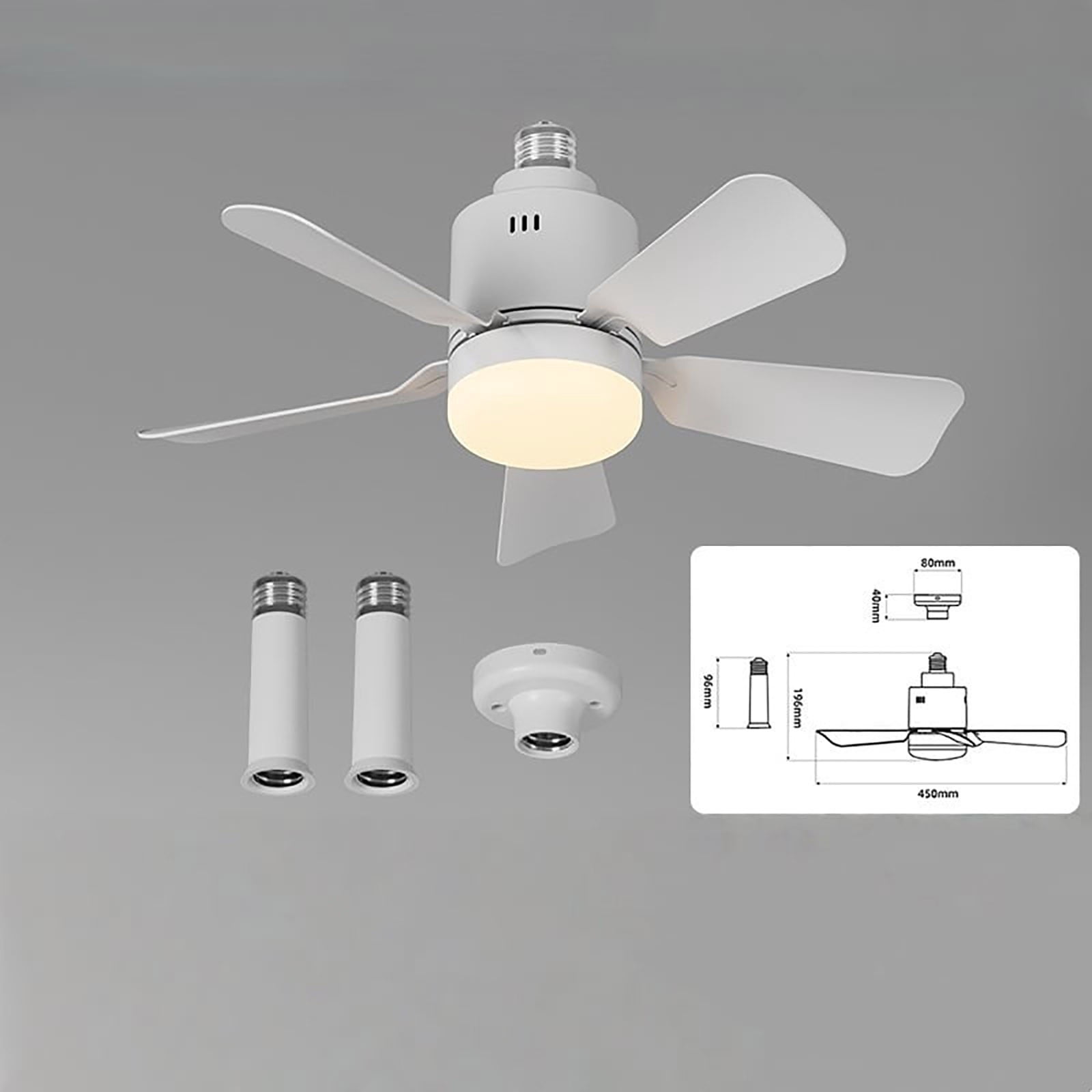 Kumdkd Smart Socket Ceiling Fan with Light - Remote Control 3-Speed Dimmable LED Bulb Fan for Bedroom (E26/E27 Base, Quiet Reversible, No Wiring Needed)