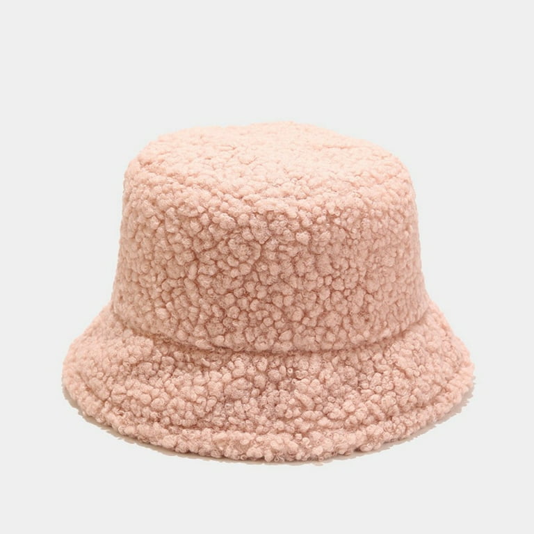 fvwitlyh Straw Hat Round Winter Fluffy Cow Print Bucket Hats Women Outdoor  Warm Sun Hat Soft Velvet Fisherman Bucket Hat Red
