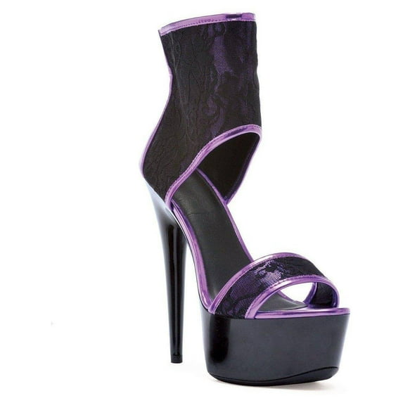 Ellie Shoes E-609-Amanda 6" Heel Womens Pointed Heel Platform Sandal With 2 Layer Lace Upper. Purple / 7
