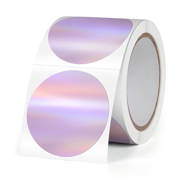 Etiquetas térmicas holográficas FINDAT redondas de 3,8 cm, 200 unidades, color morado