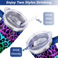 thumbnail image 5 of 40oz Fashion Leopard Pattern Stainless Steel Flip Straw Tumbler Spill Proof Travel Cup Double Wall Vacuum Insulated Coffee Mug with Top Handle, 5 of 6