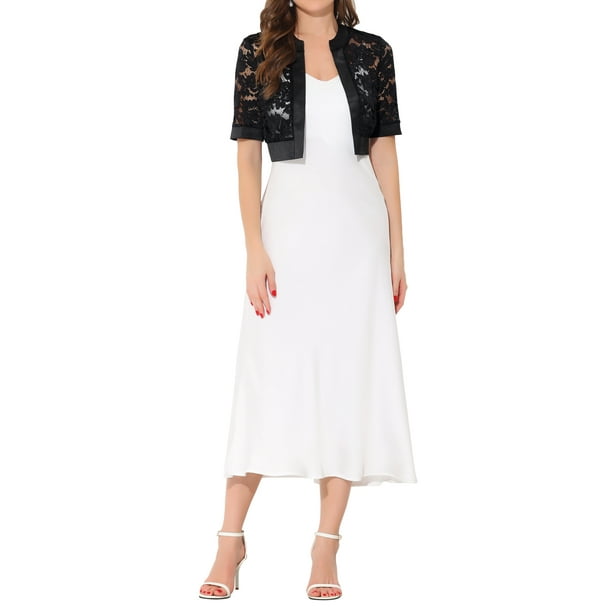Allegra K Boléro Dentelle Femme Avec Panneau Satin - Élégant Ouvert Devant