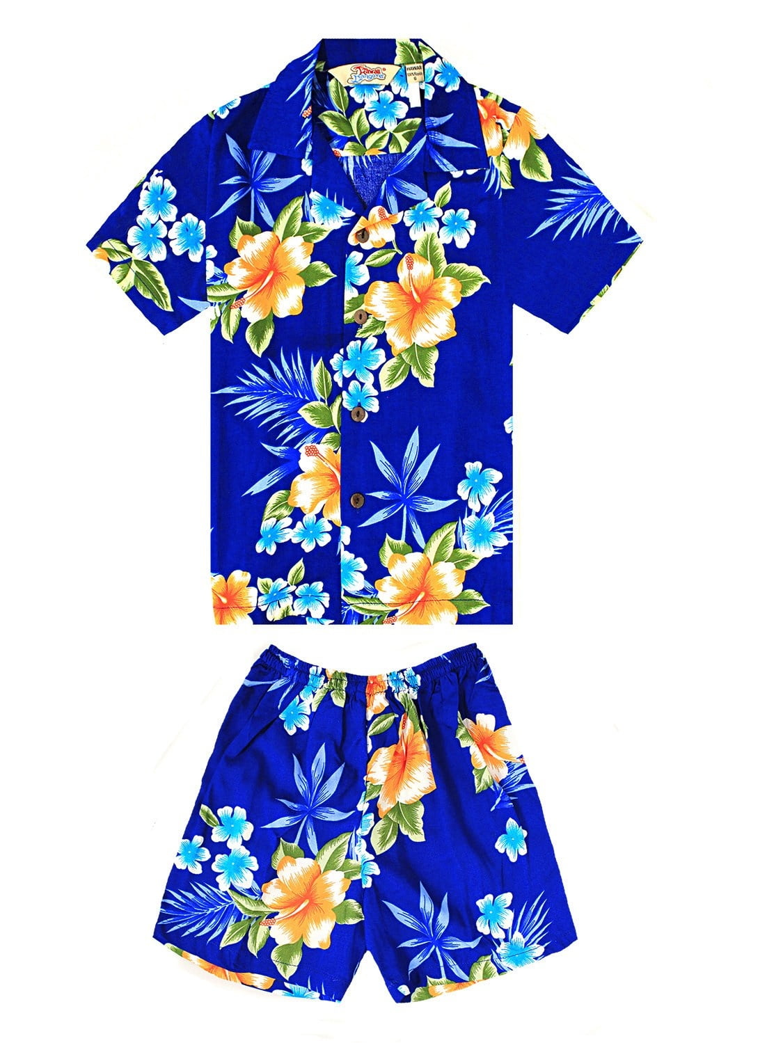 Boy Hawaiian Shirt or Cabana Set in Hibiscus Blue