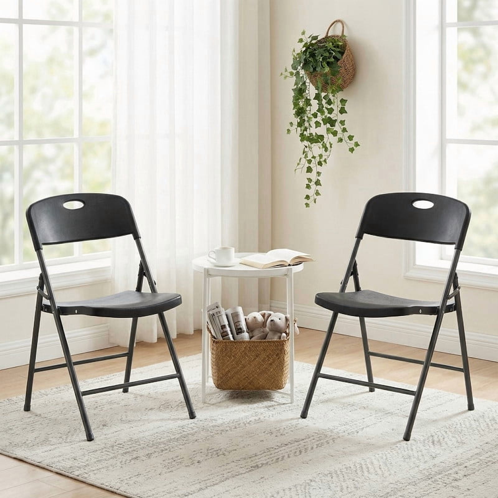 Gianna 2 Pack Plastic Folding Chairs Stackable Patio Garden Office Wedding Party Event Chairs, Black