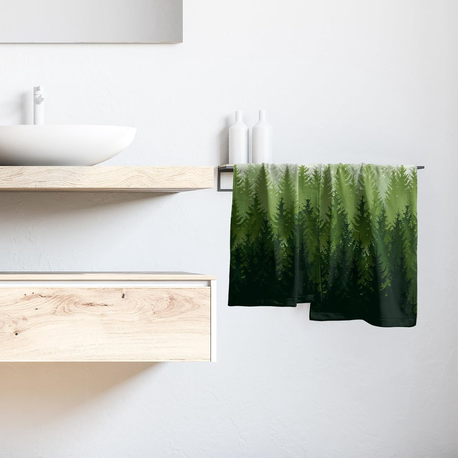 Misty Green Forest Hand Towels,Wild Nature Landscape Soft Water Absorbent Decorative Towel Washcloths for Bathroom Kitchen Spa Gym Yoga 14X28 Inch