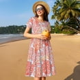 thumbnail image 4 of Vsdgher Coraux pour Femmes Été 2025 Robes Midi Décontractées Légères Manches Courtes Col Rond Robe de Plage, 4 of 6