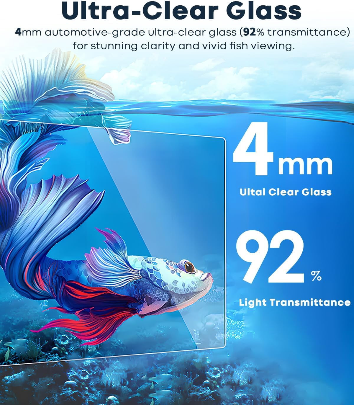Desktop Small Aquarium Set Glass Fish Tank 1.25 Gallon, with Water Pump Filter Bright LED Light Gravel Cleaning Tool, Starter Kit Small Space Easy Setup Space-Saving Design Betta Shrimp