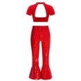 thumbnail image 2 of Haitryli Girl's Crop Top and Bell-Bottomed Pants Modern Jazz Dancewear Sequin Dance Performances Outfits Red 8, 2 of 3