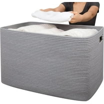 118L XXXLarge Cotton Rope Storage Basket, Oversized Blanket Basket, Used for Organizing Dirty Clothes in Living Room, Bedroom, Nursery, Dog Toy Storage Bins, 25" x 17" x 16",Grey