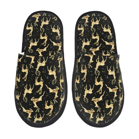 Balery Elegant Gold Moose Slient Indoor Furry Fleece Comfort House Shoes Soft Non-Slip Home Shoes Cotton slippers House Slippers-- Medium