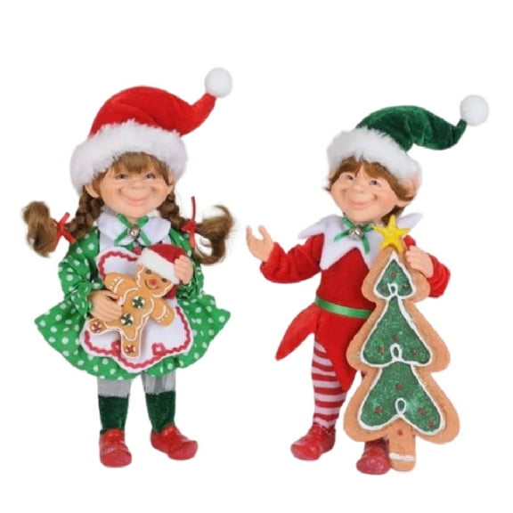 Karen Didion Green Polka Dot Gingerbread Elf Set of 2