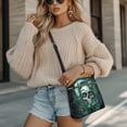 thumbnail image 4 of LedBack Skull Print Leather Crossbody Hobo Bag for Women Ladies, Portable Messenger Bag Satchel Bag with Adjustable Strap Sling Shoulder Handbag for Travel Shopping, Green, 4 of 7