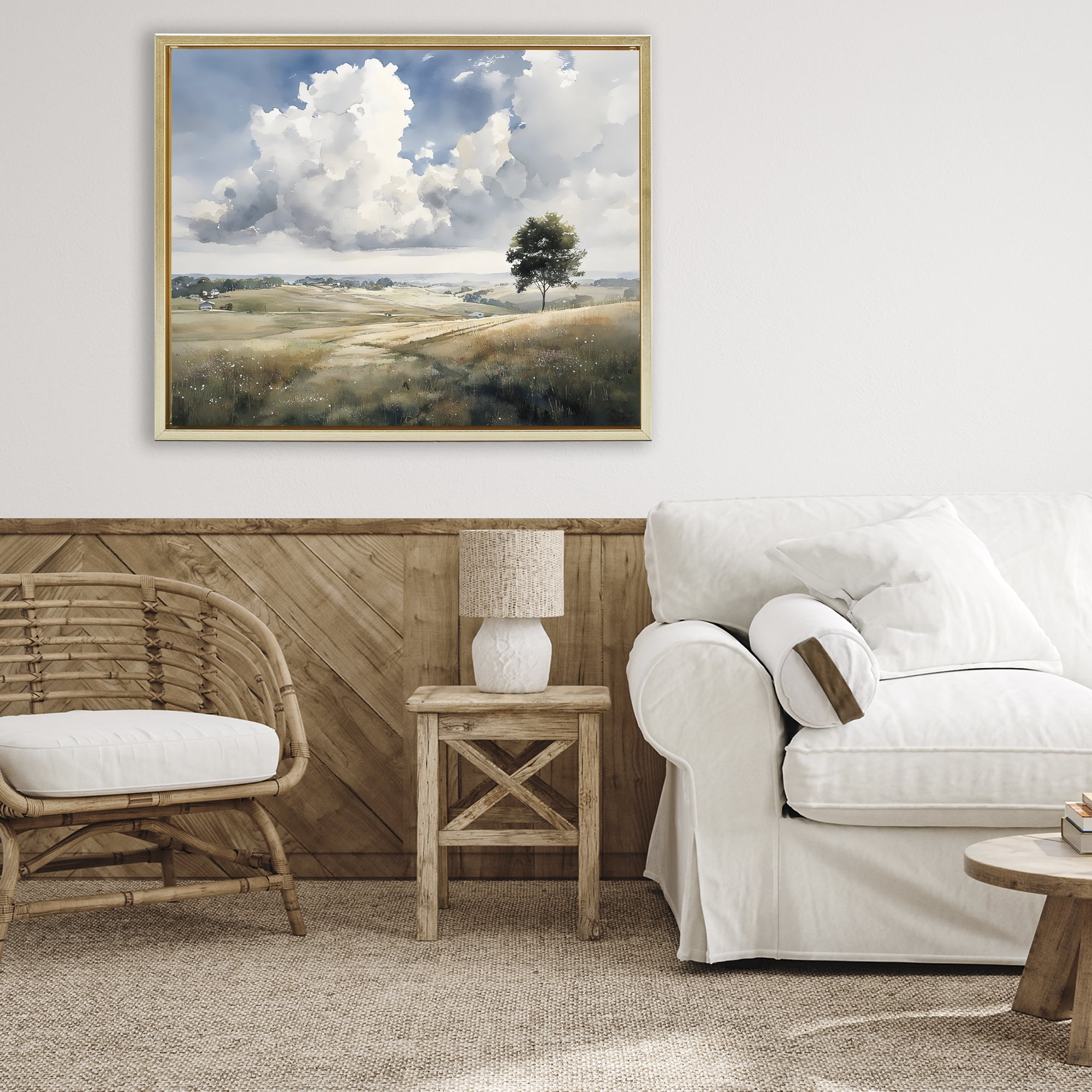 Stupell Industries Pretty Hills with Solitary Tree Gold Framed Floater Canvas Wall Art, design by Franklyn Gregory
