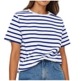 thumbnail image 2 of Blouses pour Femmes, Blouses Décontractées à la Mode pour Femmes, T-Shirt Rayé, Col Rond, Manches Courtes, 2 of 7
