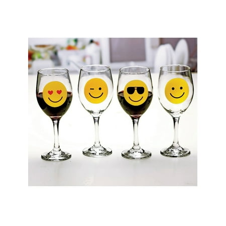Happy Glass Circleware Emoji Wine Glasses - Smile Face Tumbler Collection with Happy, Winking, Cool, Love - Set of 4 - 13 Ounce Ea. ()