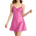 thumbnail image 5 of Shrysg Women's Satin Silk Sleepwear Sexy Lingerie Nightgown Sleeveless V Neck A-Line Chemise with Floral Lace Trim Pink, 5 of 5