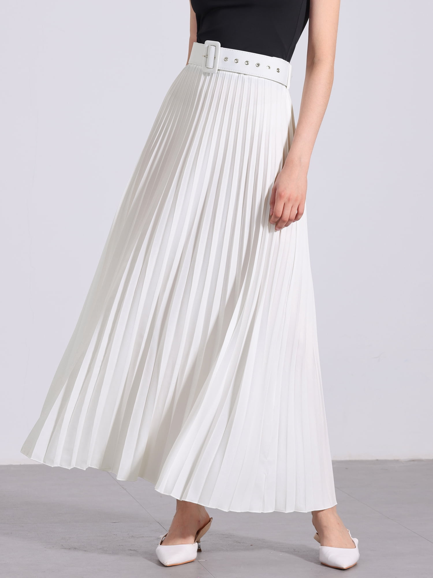 DARING DIVA Women's Elegnat Elastic High Waist Flowy A-Line Maxi Skirt 2XL White