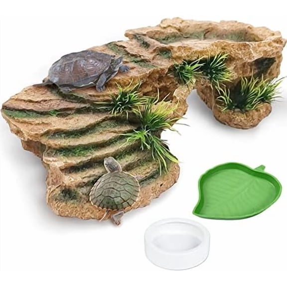 Large Turtle Basking Platform Rock Reptile Resting Terrace Resin Bearded Dragons Climbing Ledge Tortoise Ramp Hideout for Tortoise Leopard Gecko Lizards Snake Chameleons