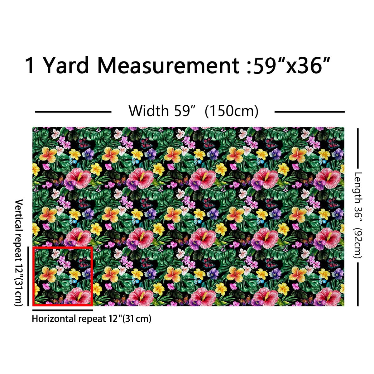Feelyou Tropical Flower Fabric by the Yard 5 Yards, Colorful Blossoms Fabric for Sewing, Green Palm Tree Leaves Home Decor Fabric by the Yard, Microfiber Bedroom Decor