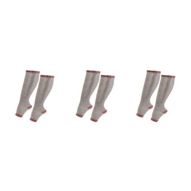 Baohd Wide Application Elastic Zipper Socks For Moisture-wicking Support Zippered Compression Socks grey L/XL 3Set