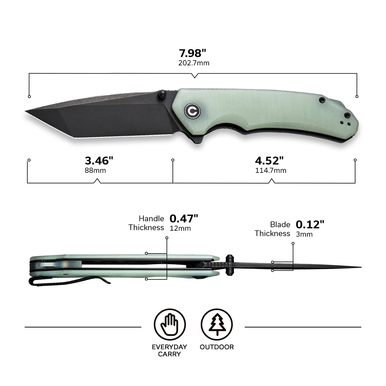 CIVIVI Brazen Pocket Knife,3.5-Inch Folding Knife Tanto D2 Blade C2023E