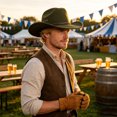 thumbnail image 2 of EOYWHK Cowboy Hat for Men Western Cowboy Wide Brim Hat with Braided Leather Band Felt Hat for Rodeo Party Costume Outdoor, Green, 2 of 5