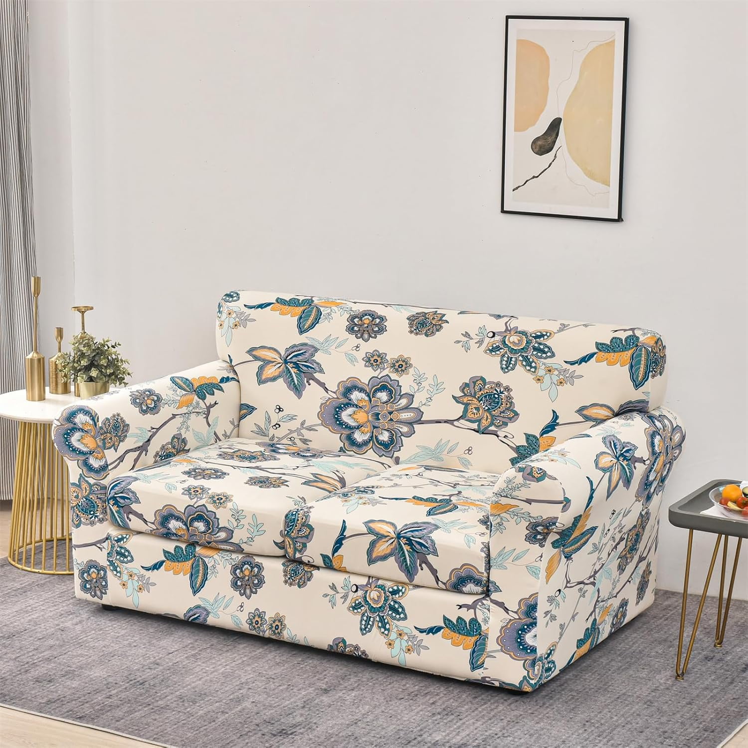 CHUNTIAN Couch Cover Chair Covers Printed Sofa Covers 2-Piece Stretch Armchair Sofa Couch Slipcover Sectional Couch Covers for Sofa Furniture Protector with Non Slip Elastic Bottom for Living Room