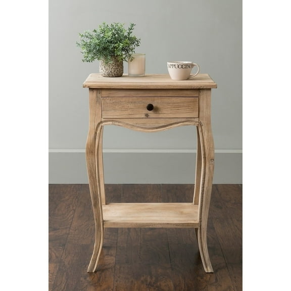 East at Main Daphne Rustic Nightstand, Natural Brown Solid Wood Handcrafted with Storage