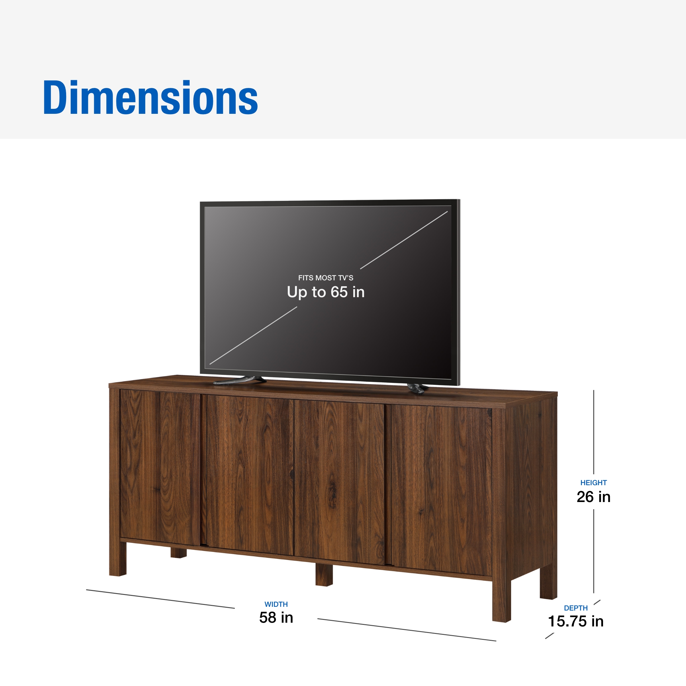 Mainstays 4-Door TV Console for 65" TVs, Canyon Walnut photo 3