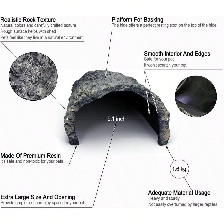 Rock Cave Habitat Hidden for Reptile and Amphibians.Terrarium & Aquarium Decor, Reptile hideout Hide Cave,Perfect for Bearded Dragons,Lizards,Snakes,Turtles,Geckos,Tortoises,Small Animals -Large Size