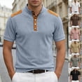 thumbnail image 3 of FUZHIQ Men's Stand Collar Short Sleeve Polo Shirts Slim Fit Contrast Shoulder Patch, Breathable Soft Multi Colors for Summer Business Casual Daily Wear,M, 3 of 5