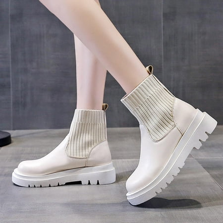 

Tejiojio Clearance Women s Casual Elastic Socks Boots Slip On Thick Soled Round Toe Shoe Boots