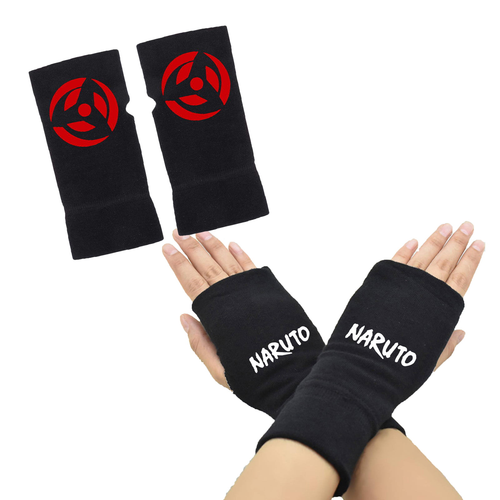 Anime Naruto Kakashi Gloves Cotton Print Knit Wrist Mitten Fingerless Cosplay 